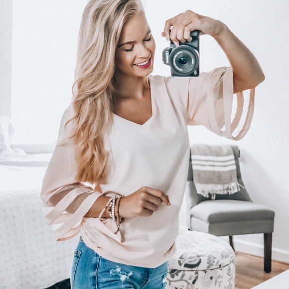 Baby Blue Trumpet Sleeve Chiffon Top - Picture 3 of 3